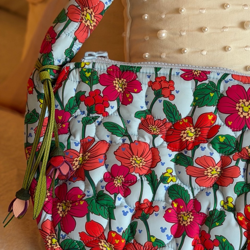 Vera Bradley Disney Tifton Mickey Meadow Shoulder Bag + Pink Tulips Bag Charm